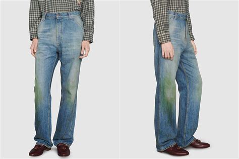 gucci grass-stained jeans|Gucci Debuts $1,200 Jeans Designed with Grass Stains Around .